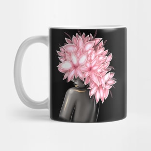 Black and white girl with color beautiful flowers in her head. Mug